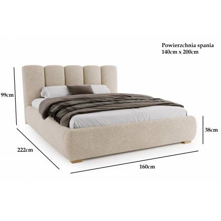 Łóżko tapicerowane z pojemnikiem 140 x 200 cm boucle VILLO